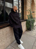 Set bărbătesc din fleece, tăiere relaxată / Negru