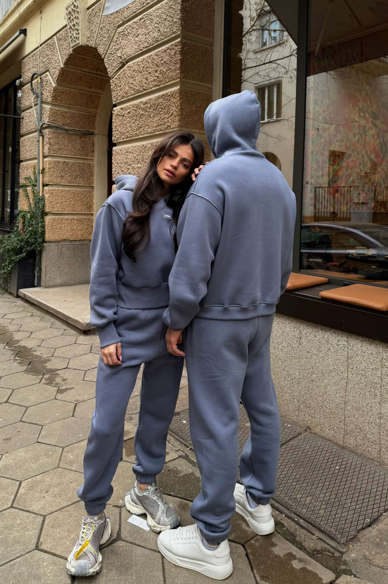 Set de bărbați din țesătură bătrâniță, Relaxed Fit / Misty Grey