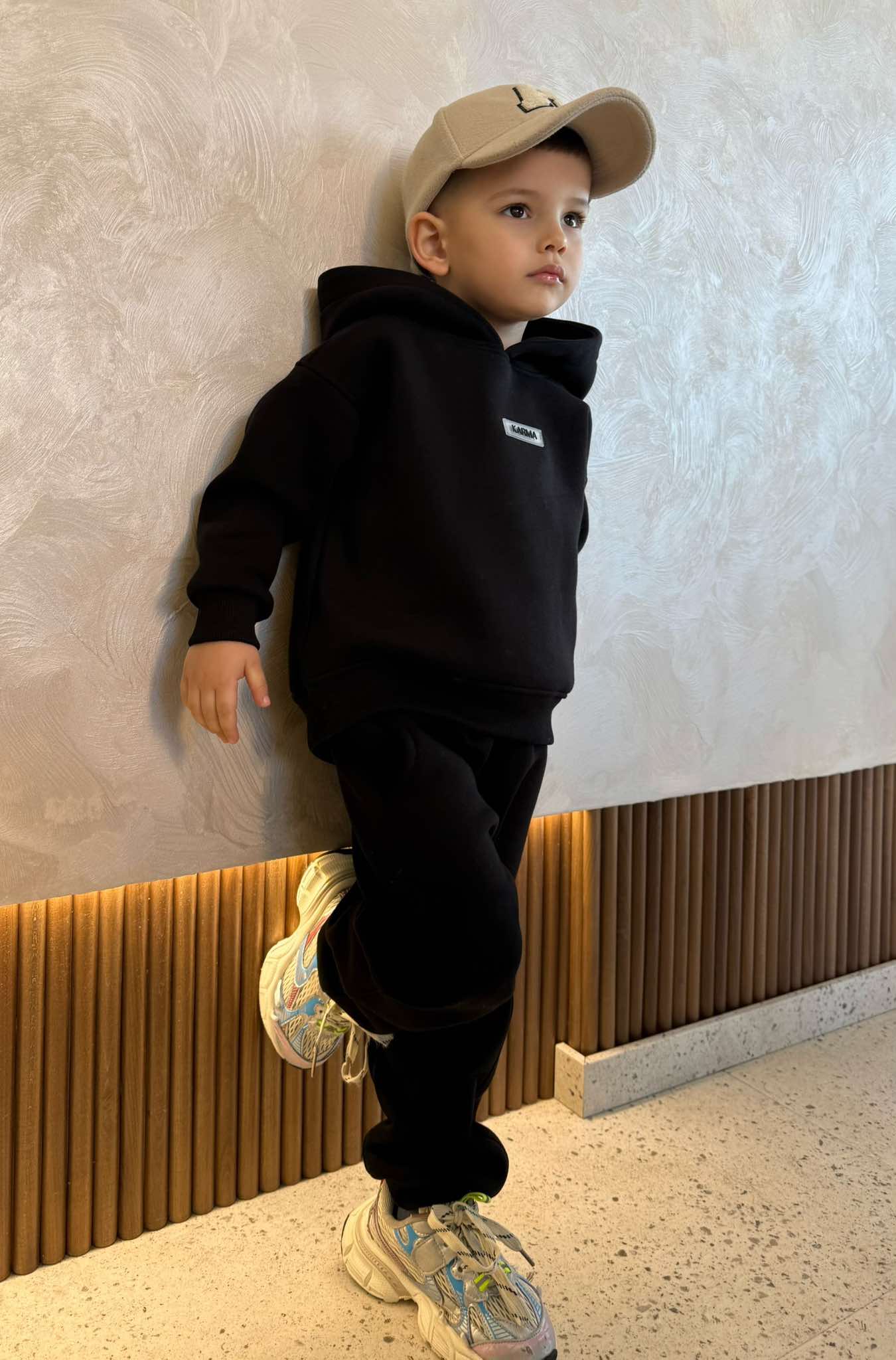 Set pentru copii vătuit, Relaxed Fit / Negru