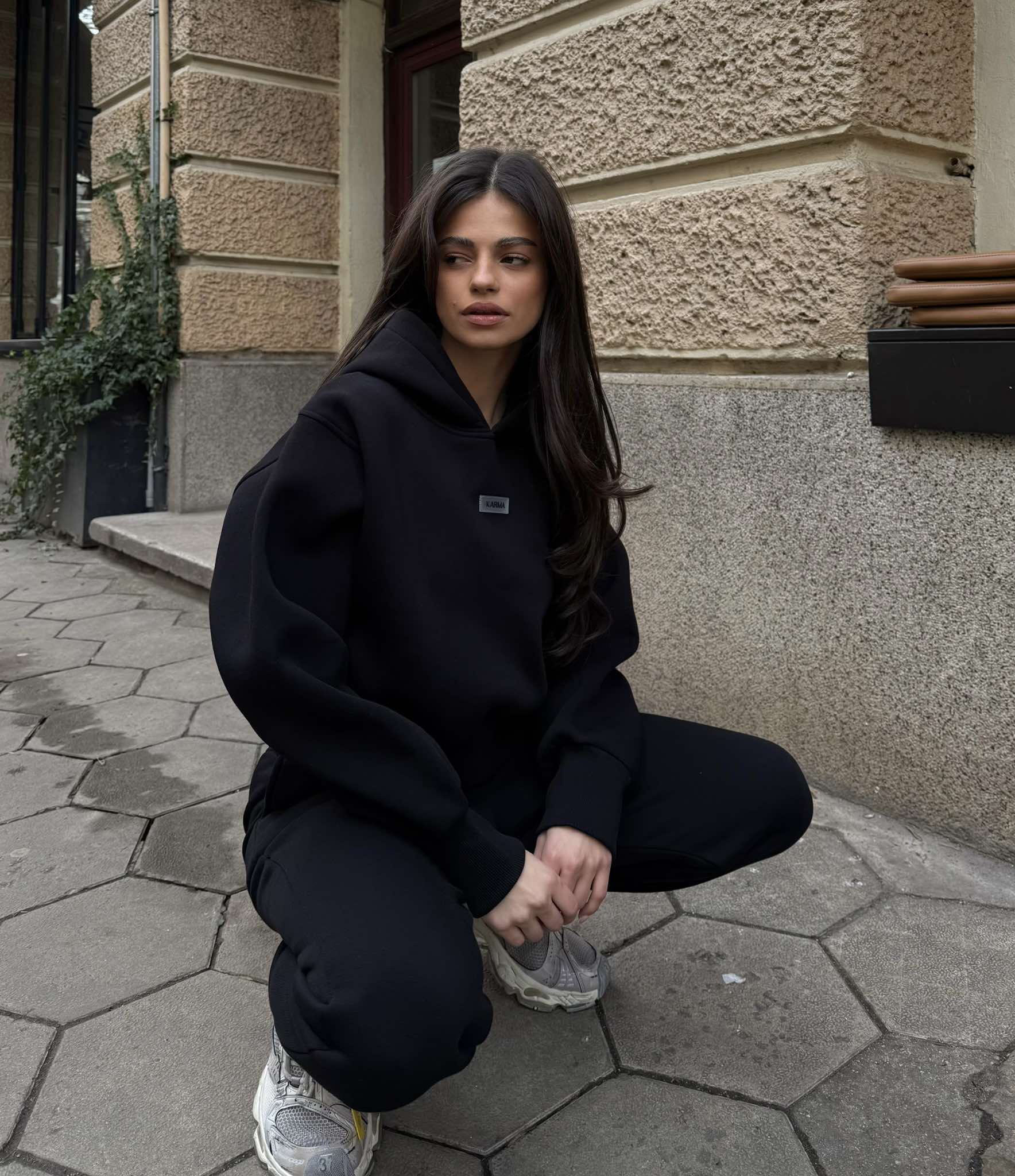Set căldurător pentru femei, Tăiere relaxată / Negru 17415001 