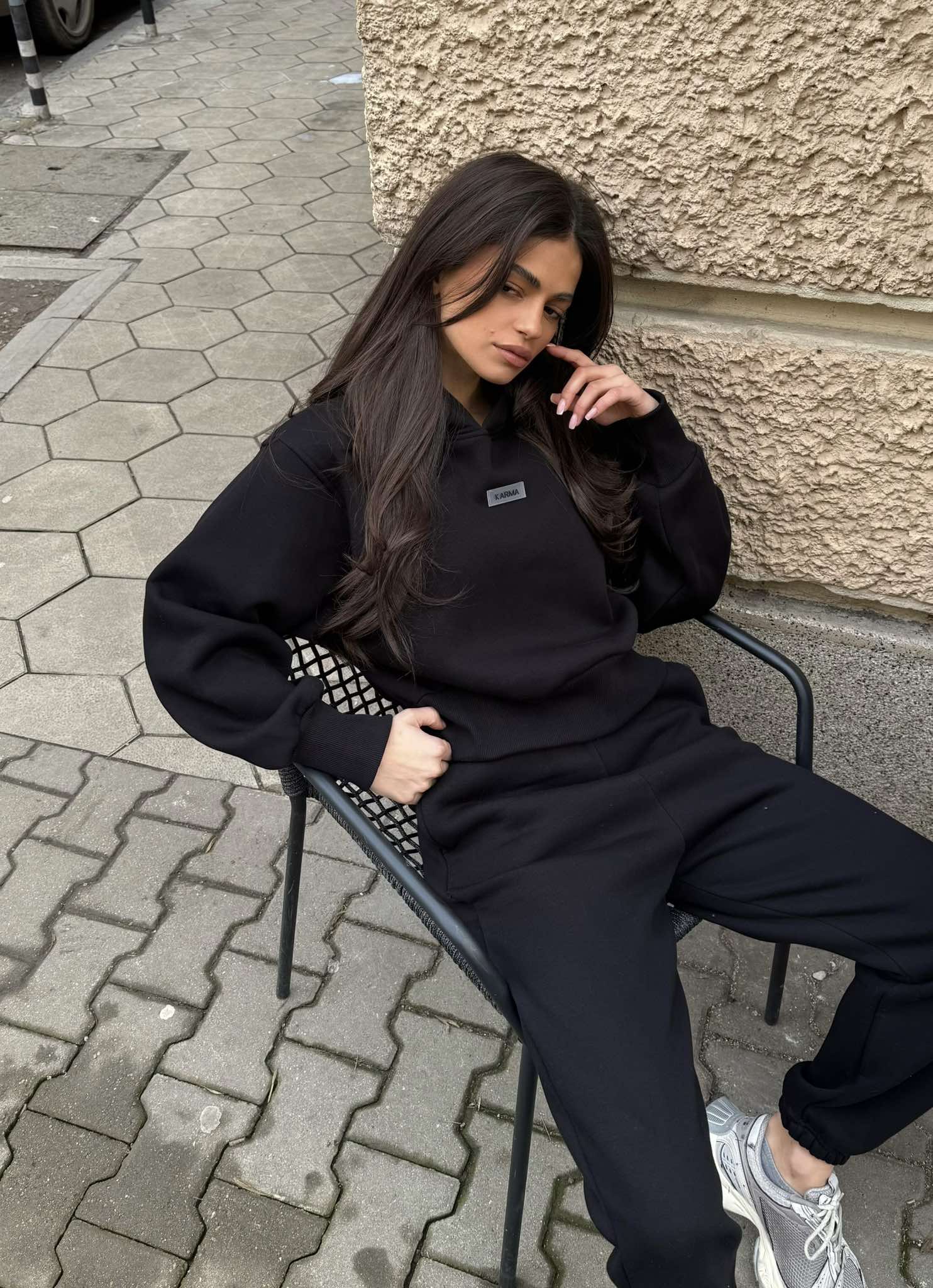 Set vătuit pentru femei, model relaxat / Negru 