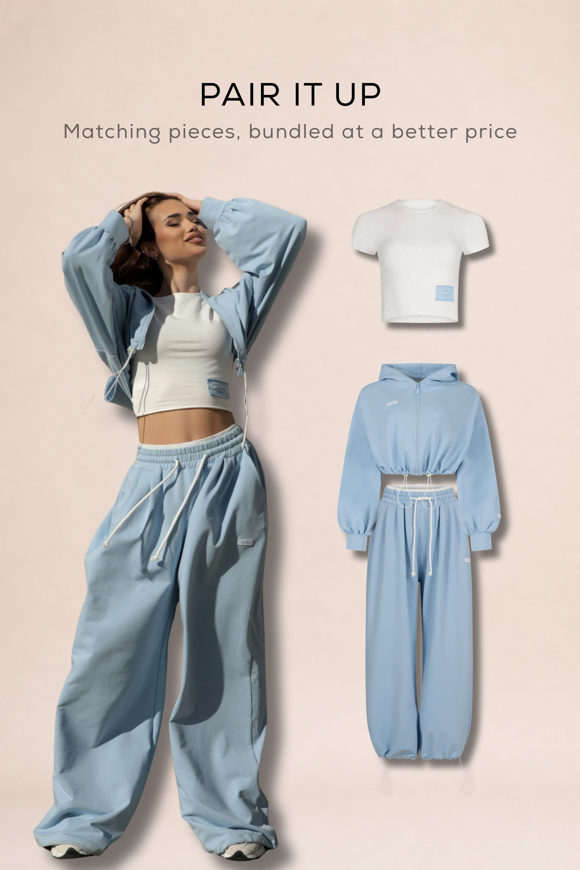 Set 2 piese Effortless + crop top KARMA / Baby Blue