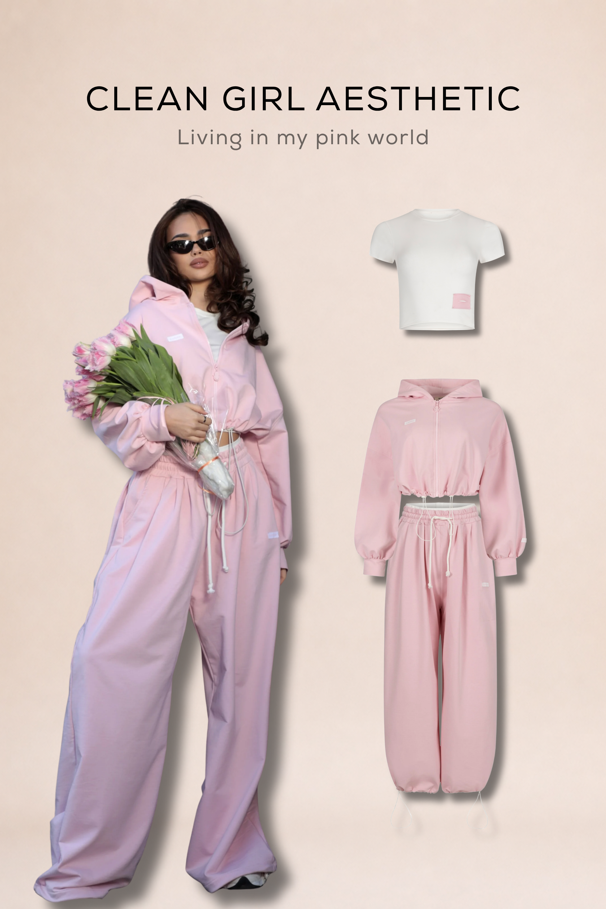 Set 2 piese Effortless + crop top KARMA / Baby Pink