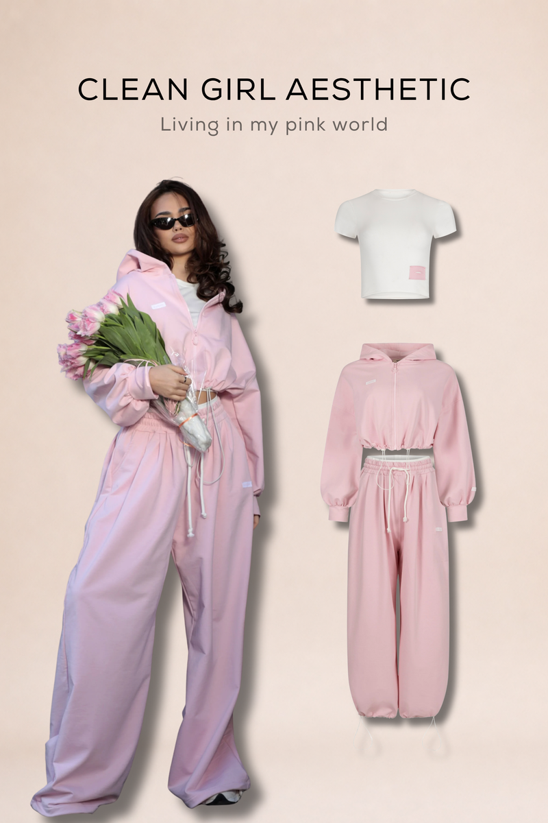 Set 2 piese Effortless + crop top KARMA / Baby Pink