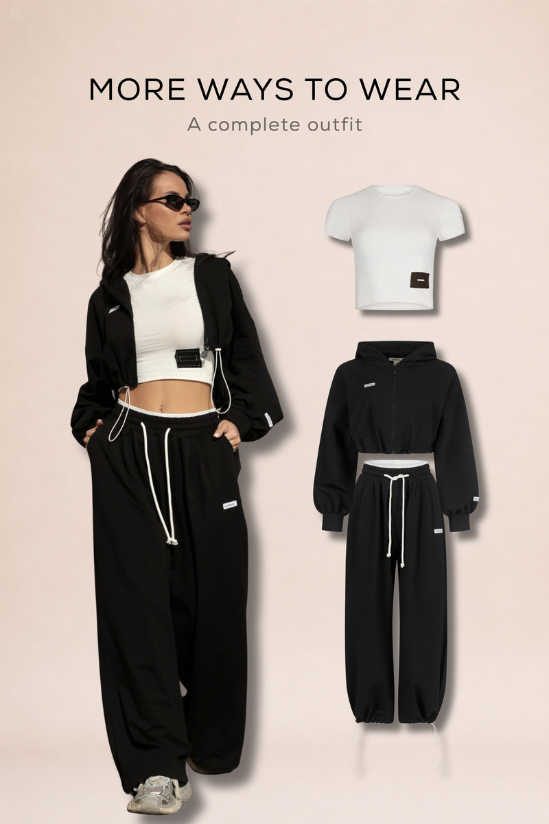 Set 2 piese Effortless + crop top KARMA / Jet Black
