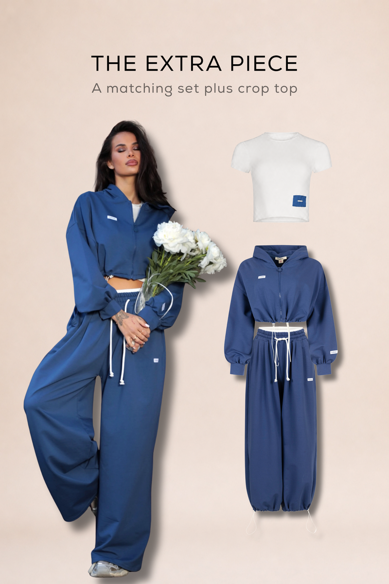 Set 2 piese Effortless + crop top KARMA / Navy blue