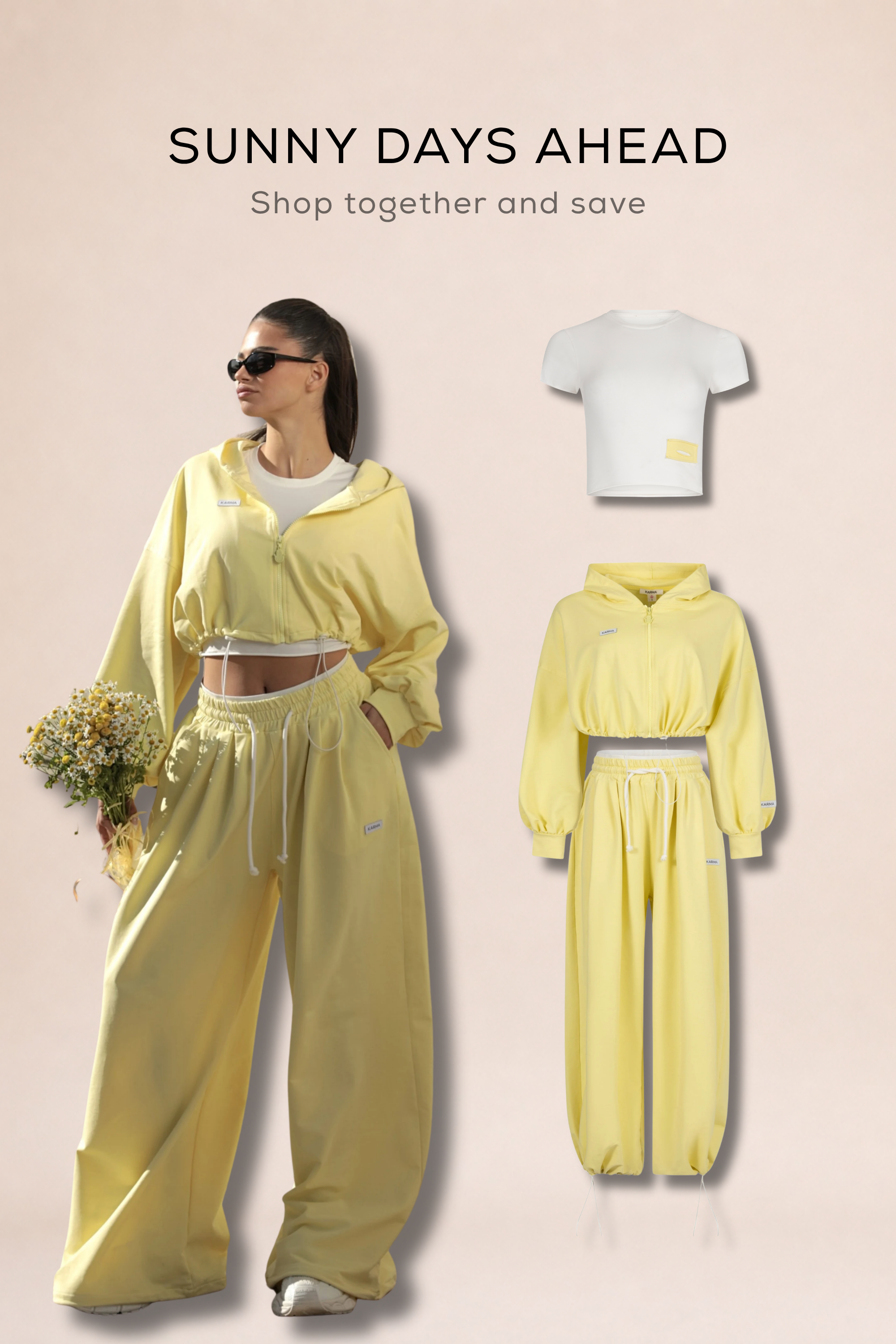 Set 2 piese Effortless + KARMA crop top / Soft Yellow