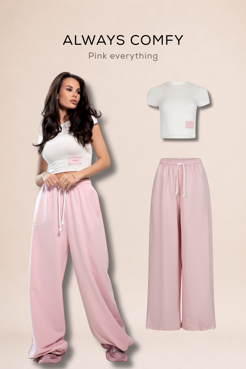 Pantaloni Karma Jogger + Top scurt KARMA / Baby pink