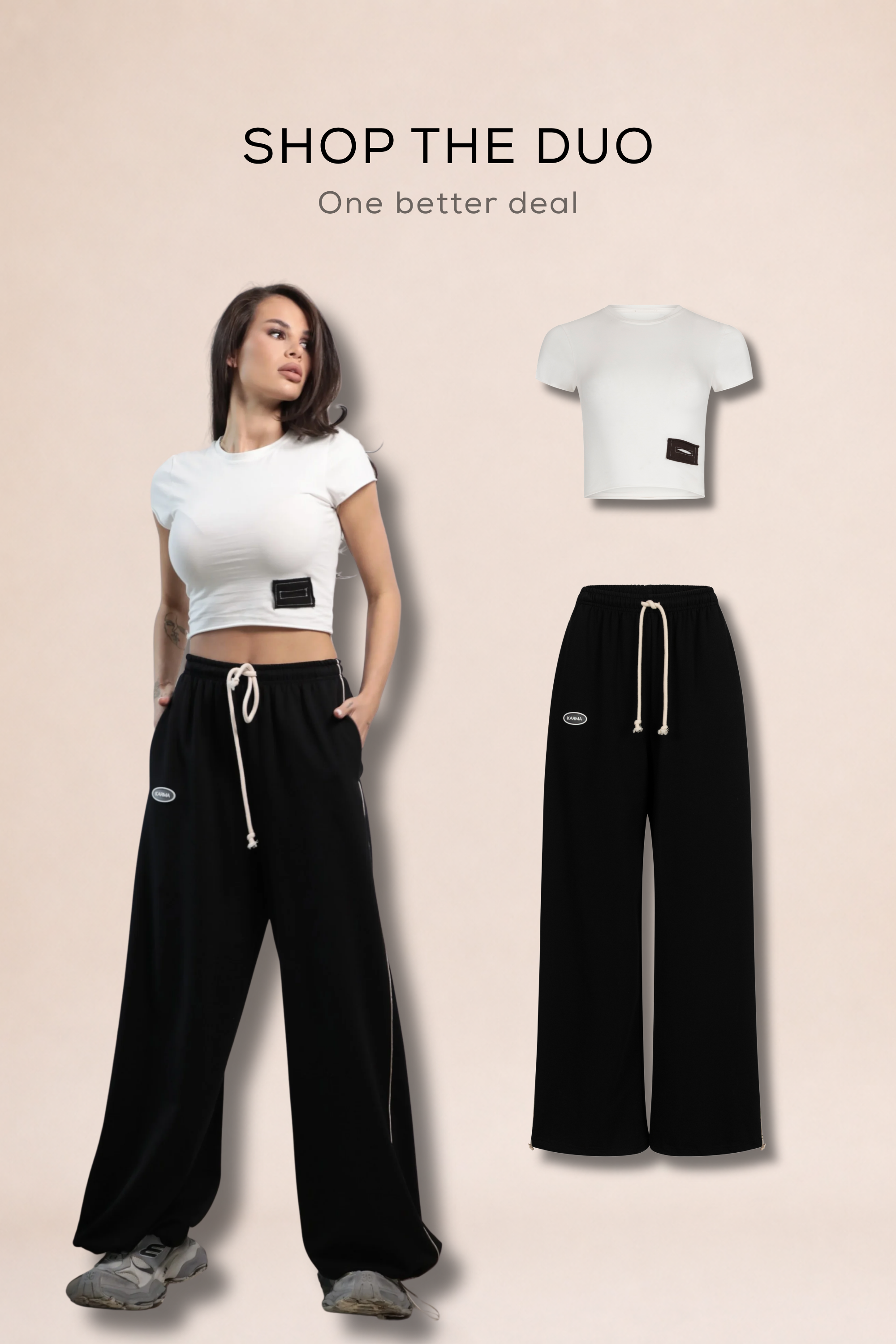 Pantaloni jogging Karma + top scurt KARMA /  Jet Black