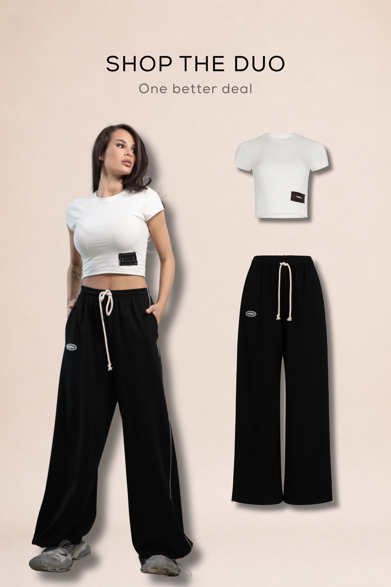 Pantaloni jogging Karma + top scurt KARMA /  Jet Black