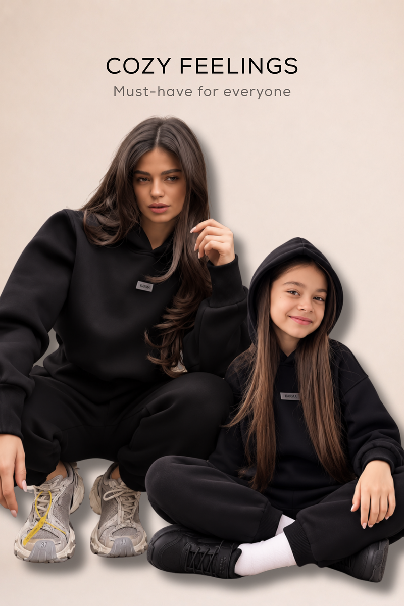 Set vătuit de damă Relaxed Fit + Set vătuit de copii Relaxed Fit / Black