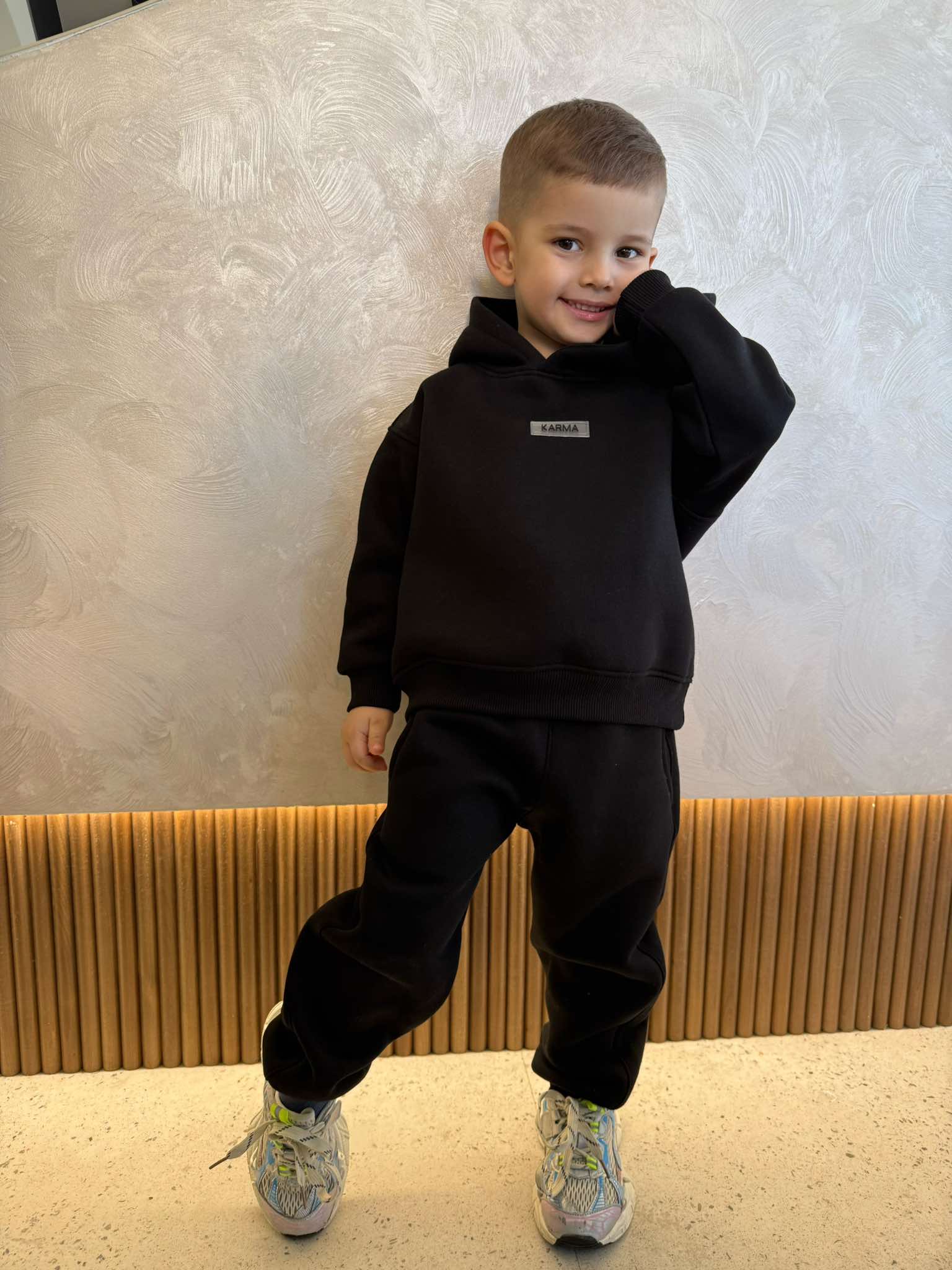 Set vătuit pentru copii, Relaxed Fit / Negru