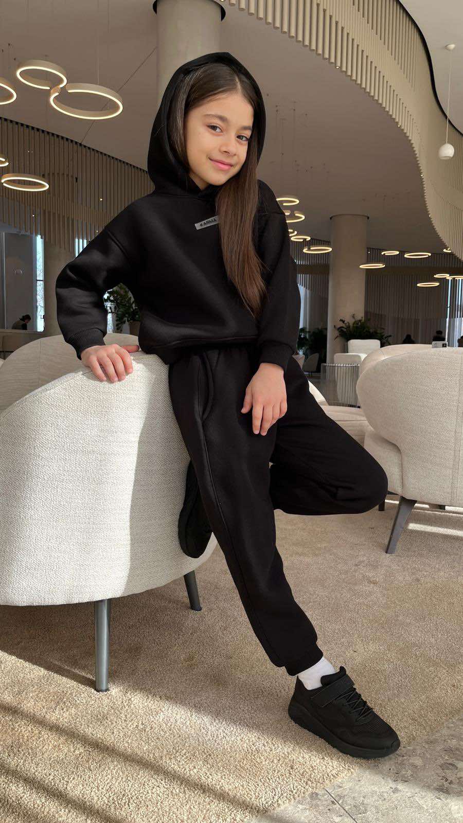 Set de fleece pentru copii, Relaxed Fit / Negru